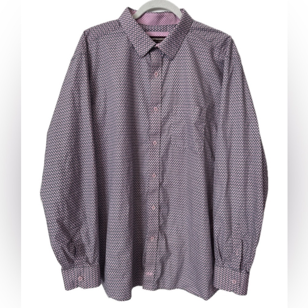 Johnston & Murphy Button Down Shirt XXL Pink Geometric Print Long Sleeve